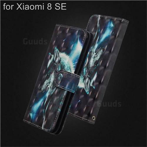 Snow Wolf 3D Painted Leather Wallet Case for Xiaomi Mi 8 SE