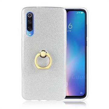 Luxury Soft TPU Glitter Back Ring Cover with 360 Rotate Finger Holder Buckle for Xiaomi Mi 9 - White