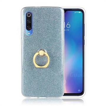 Luxury Soft TPU Glitter Back Ring Cover with 360 Rotate Finger Holder Buckle for Xiaomi Mi 9 - Blue