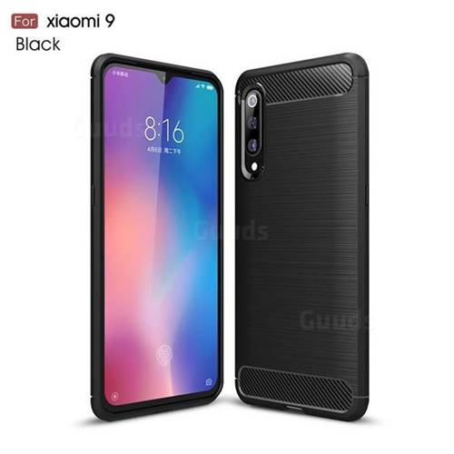Luxury Carbon Fiber Brushed Wire Drawing Silicone TPU Back Cover for Xiaomi Mi 9 - Black