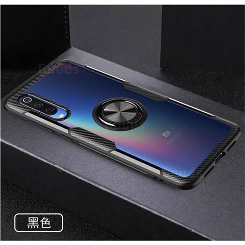 Acrylic Glass Carbon Invisible Ring Holder Phone Cover for Xiaomi Mi 9 - Black