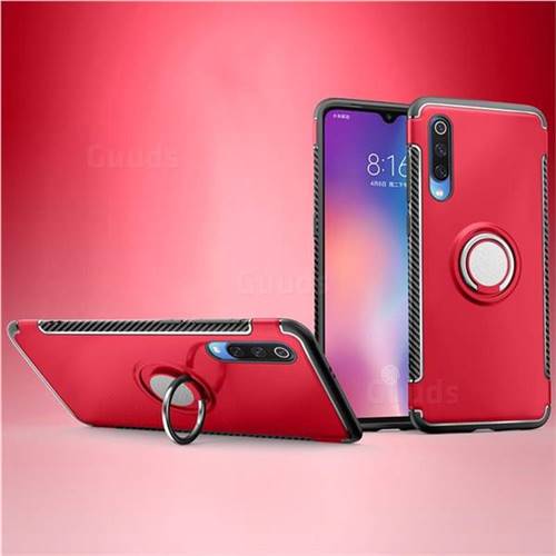 Armor Anti Drop Carbon PC + Silicon Invisible Ring Holder Phone Case for Xiaomi Mi 9 - Red