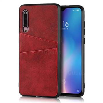 Simple Calf Card Slots Mobile Phone Back Cover for Xiaomi Mi 9 - Red