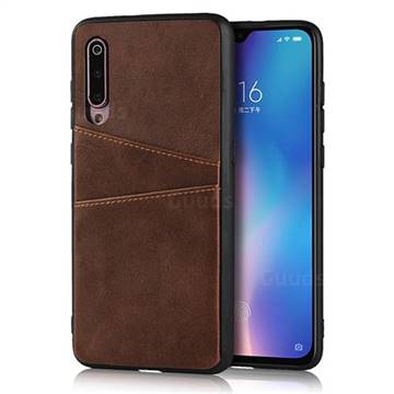 Simple Calf Card Slots Mobile Phone Back Cover for Xiaomi Mi 9 - Coffee