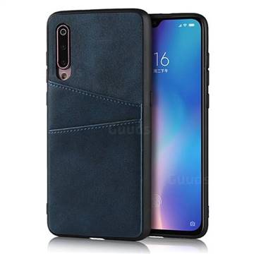 Simple Calf Card Slots Mobile Phone Back Cover for Xiaomi Mi 9 - Blue