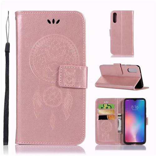 Intricate Embossing Owl Campanula Leather Wallet Case for Xiaomi Mi 9 - Rose Gold