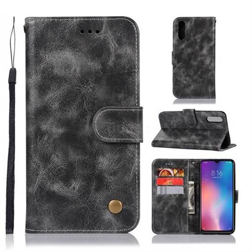 Luxury Retro Leather Wallet Case for Xiaomi Mi 9 - Gray