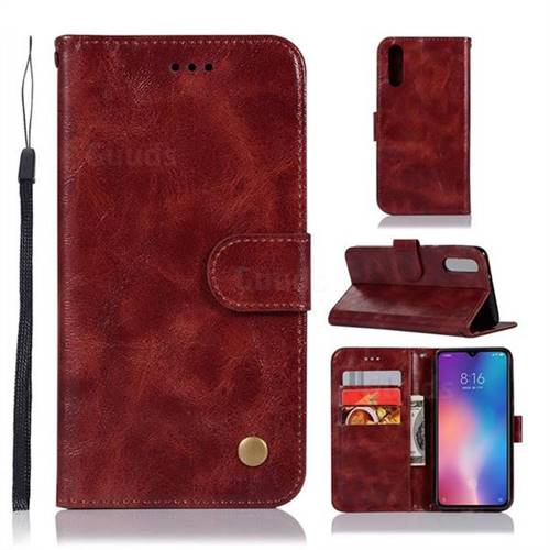 Luxury Retro Leather Wallet Case for Xiaomi Mi 9 - Wine Red
