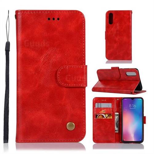 Luxury Retro Leather Wallet Case for Xiaomi Mi 9 - Red