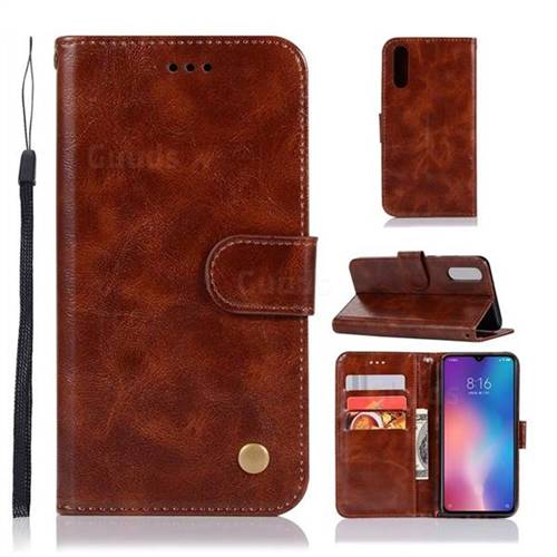 Luxury Retro Leather Wallet Case for Xiaomi Mi 9 - Brown