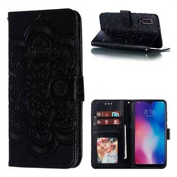 Intricate Embossing Datura Solar Leather Wallet Case for Xiaomi Mi 9 - Black
