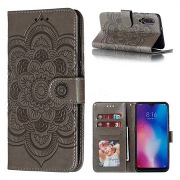 Intricate Embossing Datura Solar Leather Wallet Case for Xiaomi Mi 9 - Gray