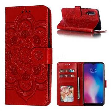 Intricate Embossing Datura Solar Leather Wallet Case for Xiaomi Mi 9 - Red