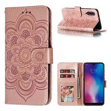 Intricate Embossing Datura Solar Leather Wallet Case for Xiaomi Mi 9 - Rose Gold