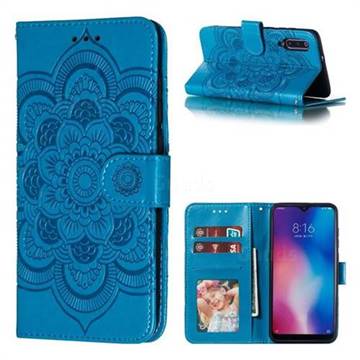 Intricate Embossing Datura Solar Leather Wallet Case for Xiaomi Mi 9 - Blue