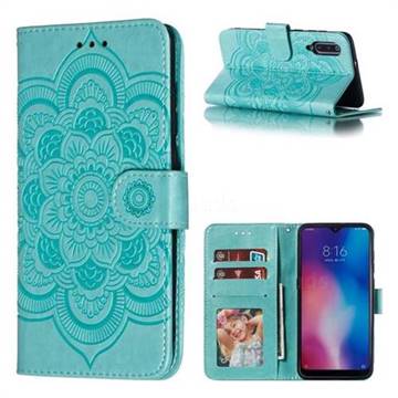 Intricate Embossing Datura Solar Leather Wallet Case for Xiaomi Mi 9 - Green