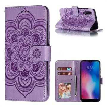 Intricate Embossing Datura Solar Leather Wallet Case for Xiaomi Mi 9 - Purple