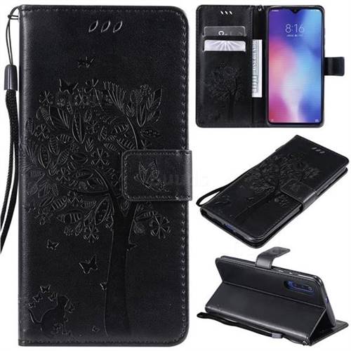 Embossing Butterfly Tree Leather Wallet Case for Xiaomi Mi 9 - Black
