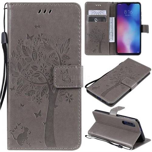 Embossing Butterfly Tree Leather Wallet Case for Xiaomi Mi 9 - Grey
