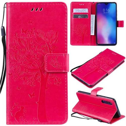 Embossing Butterfly Tree Leather Wallet Case for Xiaomi Mi 9 - Rose