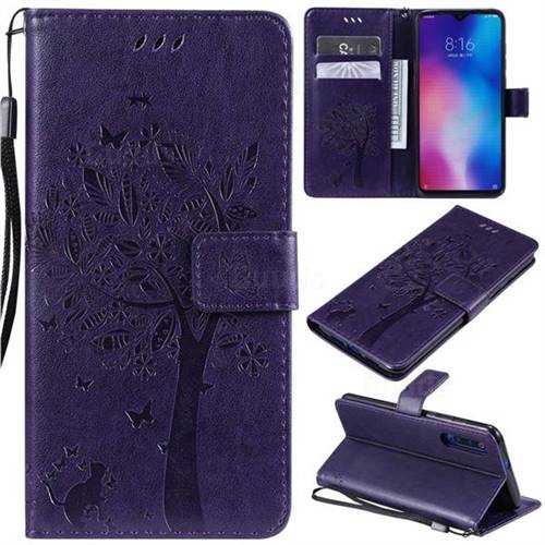 Embossing Butterfly Tree Leather Wallet Case for Xiaomi Mi 9 - Purple