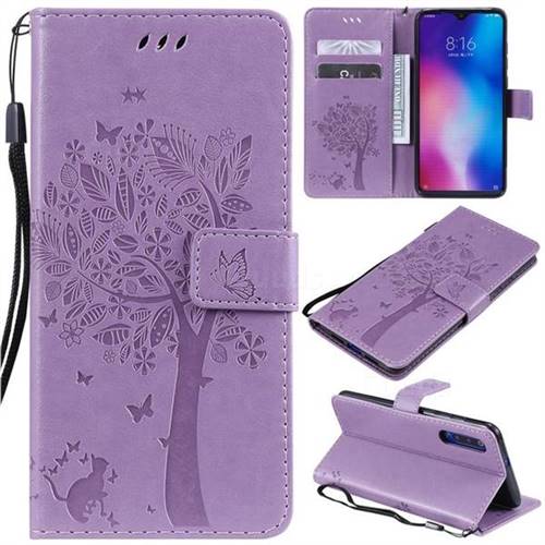 Embossing Butterfly Tree Leather Wallet Case for Xiaomi Mi 9 - Violet