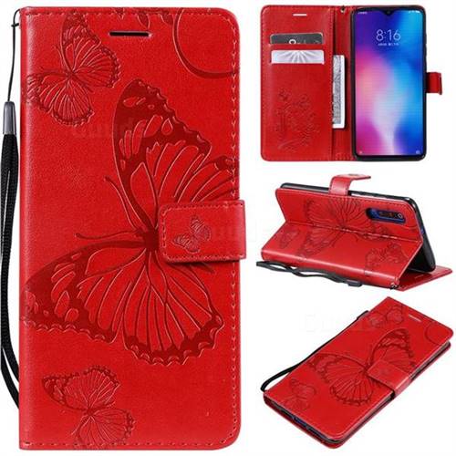 Embossing 3D Butterfly Leather Wallet Case for Xiaomi Mi 9 - Red