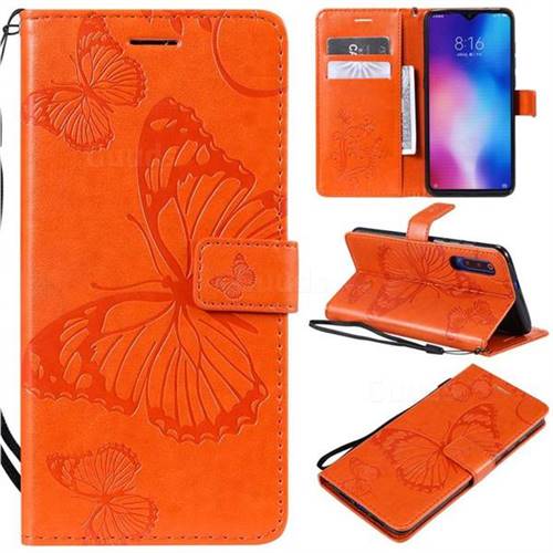 Embossing 3D Butterfly Leather Wallet Case for Xiaomi Mi 9 - Orange