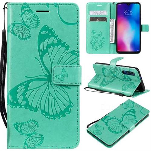 Embossing 3D Butterfly Leather Wallet Case for Xiaomi Mi 9 - Green