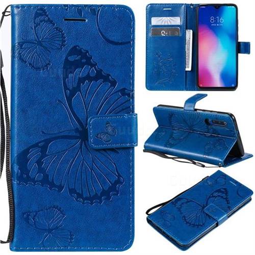 Embossing 3D Butterfly Leather Wallet Case for Xiaomi Mi 9 - Blue