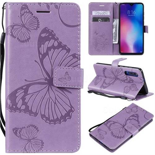 Embossing 3D Butterfly Leather Wallet Case for Xiaomi Mi 9 - Purple