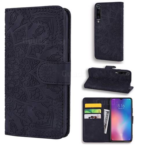 Retro Embossing Mandala Flower Leather Wallet Case for Xiaomi Mi 9 - Black