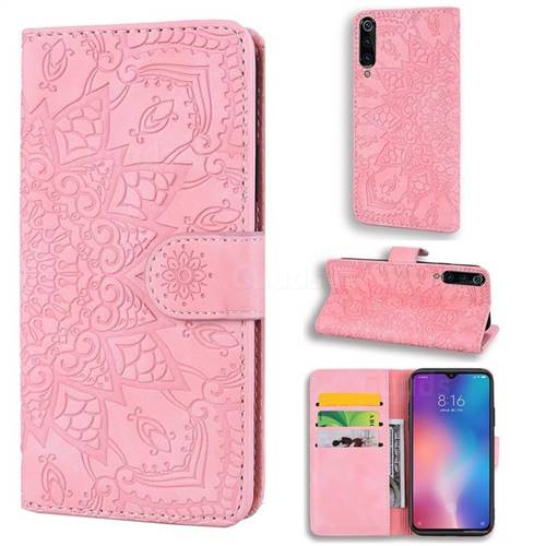 Retro Embossing Mandala Flower Leather Wallet Case for Xiaomi Mi 9 - Pink