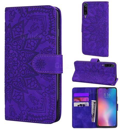 Retro Embossing Mandala Flower Leather Wallet Case for Xiaomi Mi 9 - Purple