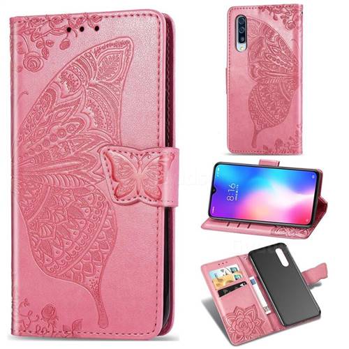 Embossing Mandala Flower Butterfly Leather Wallet Case for Xiaomi Mi 9 - Pink