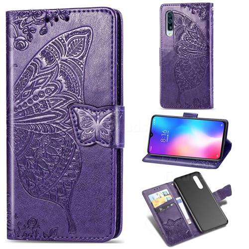 Embossing Mandala Flower Butterfly Leather Wallet Case for Xiaomi Mi 9 - Dark Purple