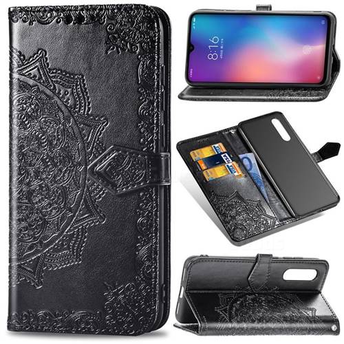 Embossing Imprint Mandala Flower Leather Wallet Case for Xiaomi Mi 9 - Black