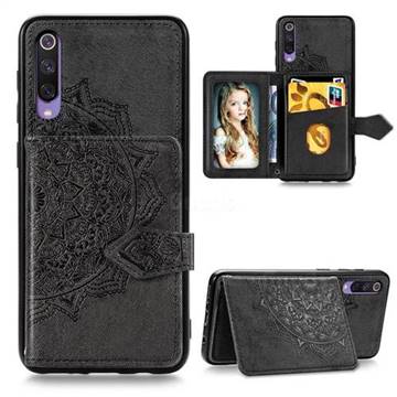 Mandala Flower Cloth Multifunction Stand Card Leather Phone Case for Xiaomi Mi 9 - Black
