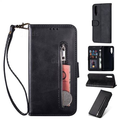 Retro Calfskin Zipper Leather Wallet Case Cover for Xiaomi Mi 9 - Black