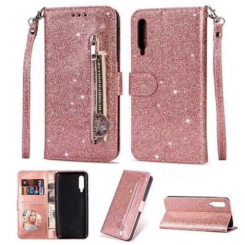 Glitter Shine Leather Zipper Wallet Phone Case for Xiaomi Mi 9 - Pink