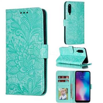 Intricate Embossing Lace Jasmine Flower Leather Wallet Case for Xiaomi Mi 9 - Green