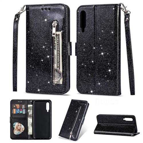 Glitter Shine Leather Zipper Wallet Phone Case for Xiaomi Mi 9 Explorer - Black
