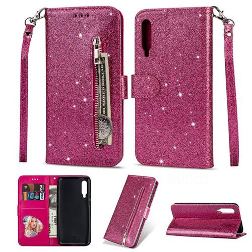 Glitter Shine Leather Zipper Wallet Phone Case for Xiaomi Mi 9 Explorer - Rose