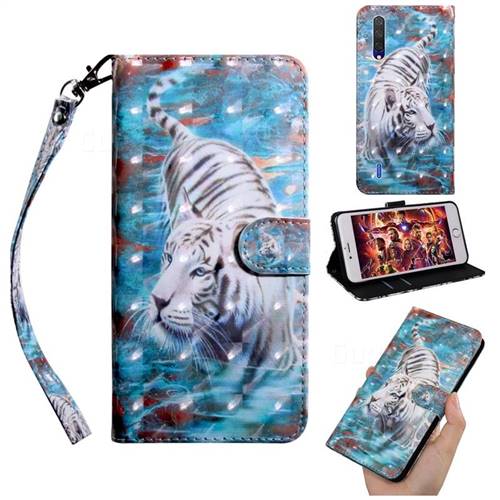 White Tiger 3D Painted Leather Wallet Case for Xiaomi Mi 9 Lite