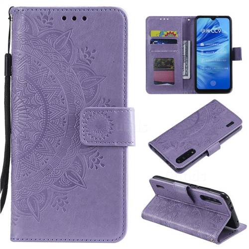 Intricate Embossing Datura Leather Wallet Case for Xiaomi Mi 9 Lite - Purple