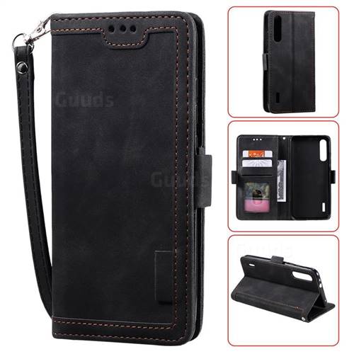 Luxury Retro Stitching Leather Wallet Phone Case for Xiaomi Mi 9 Lite - Black
