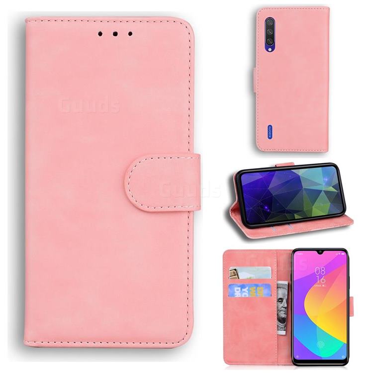 Retro Classic Skin Feel Leather Wallet Phone Case for Xiaomi Mi 9 Lite - Pink