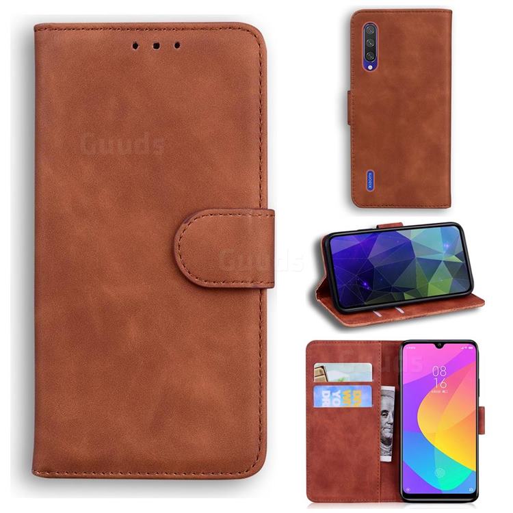 Retro Classic Skin Feel Leather Wallet Phone Case for Xiaomi Mi 9 Lite - Brown