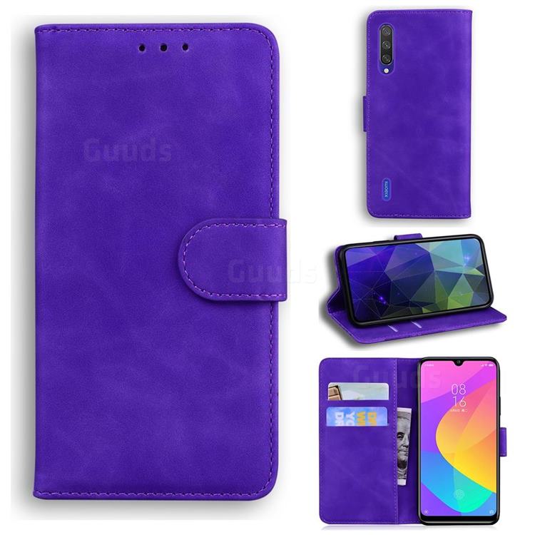 Retro Classic Skin Feel Leather Wallet Phone Case for Xiaomi Mi 9 Lite - Purple