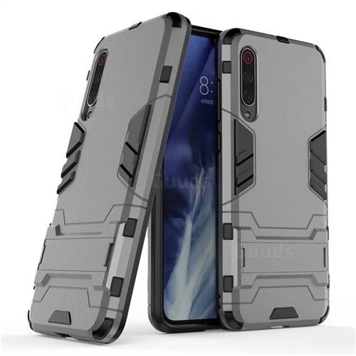 Armor Premium Tactical Grip Kickstand Shockproof Dual Layer Rugged Hard Cover for Xiaomi Mi 9 Pro - Gray